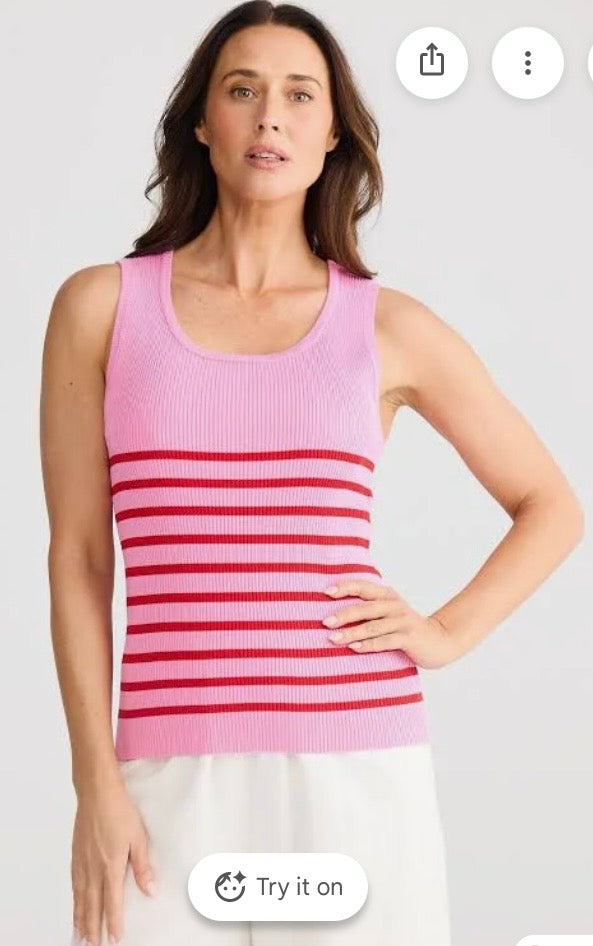 Amba Tank - Pink with Red Stripe