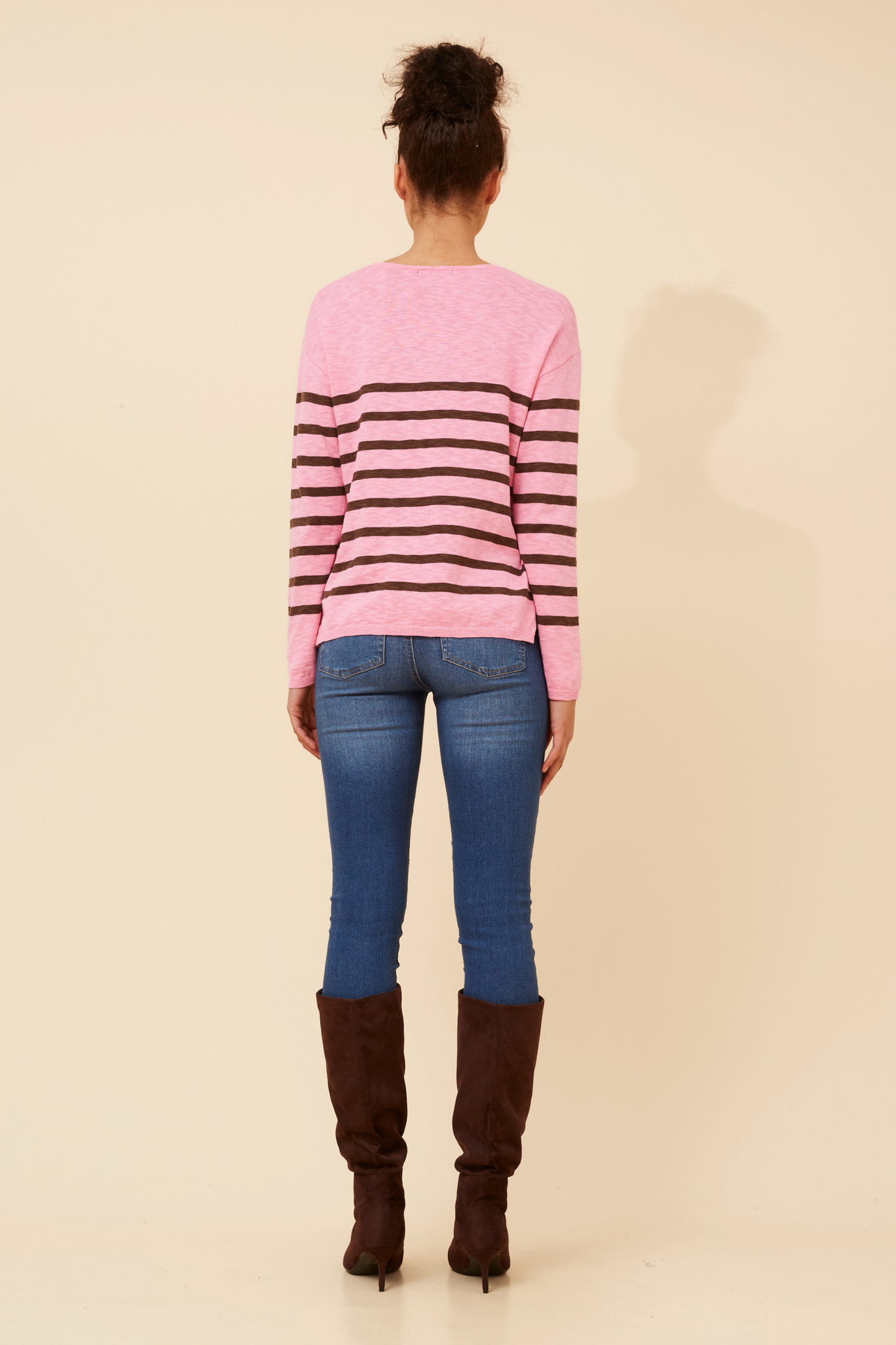 Striped pullover - Candy pink/brown