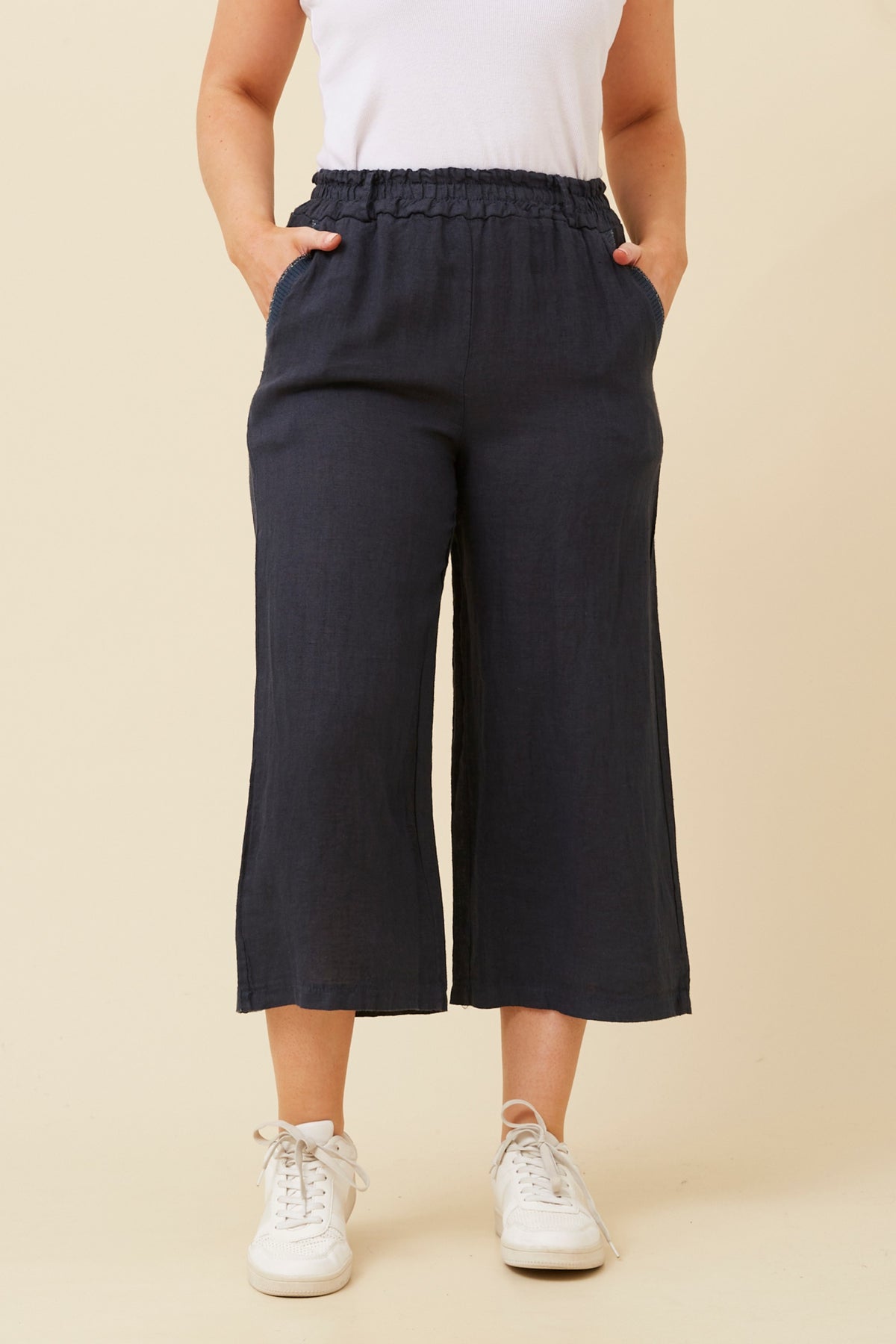 7/8 cropped linen pants - Navy