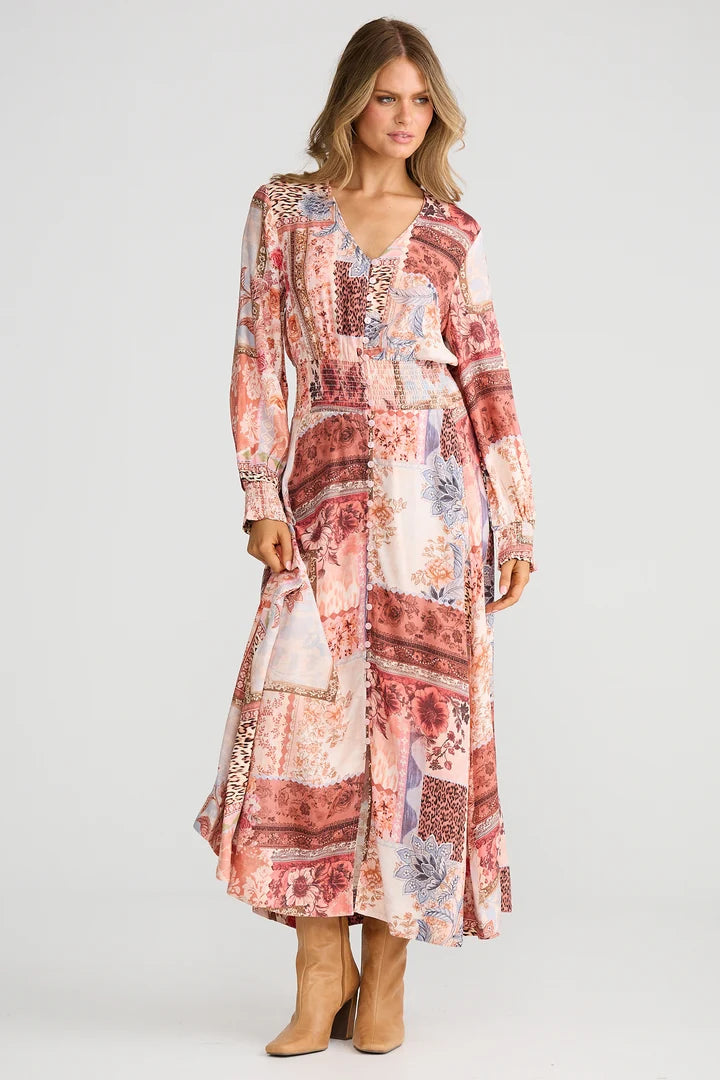 carly wrap dress - nomad patchwork