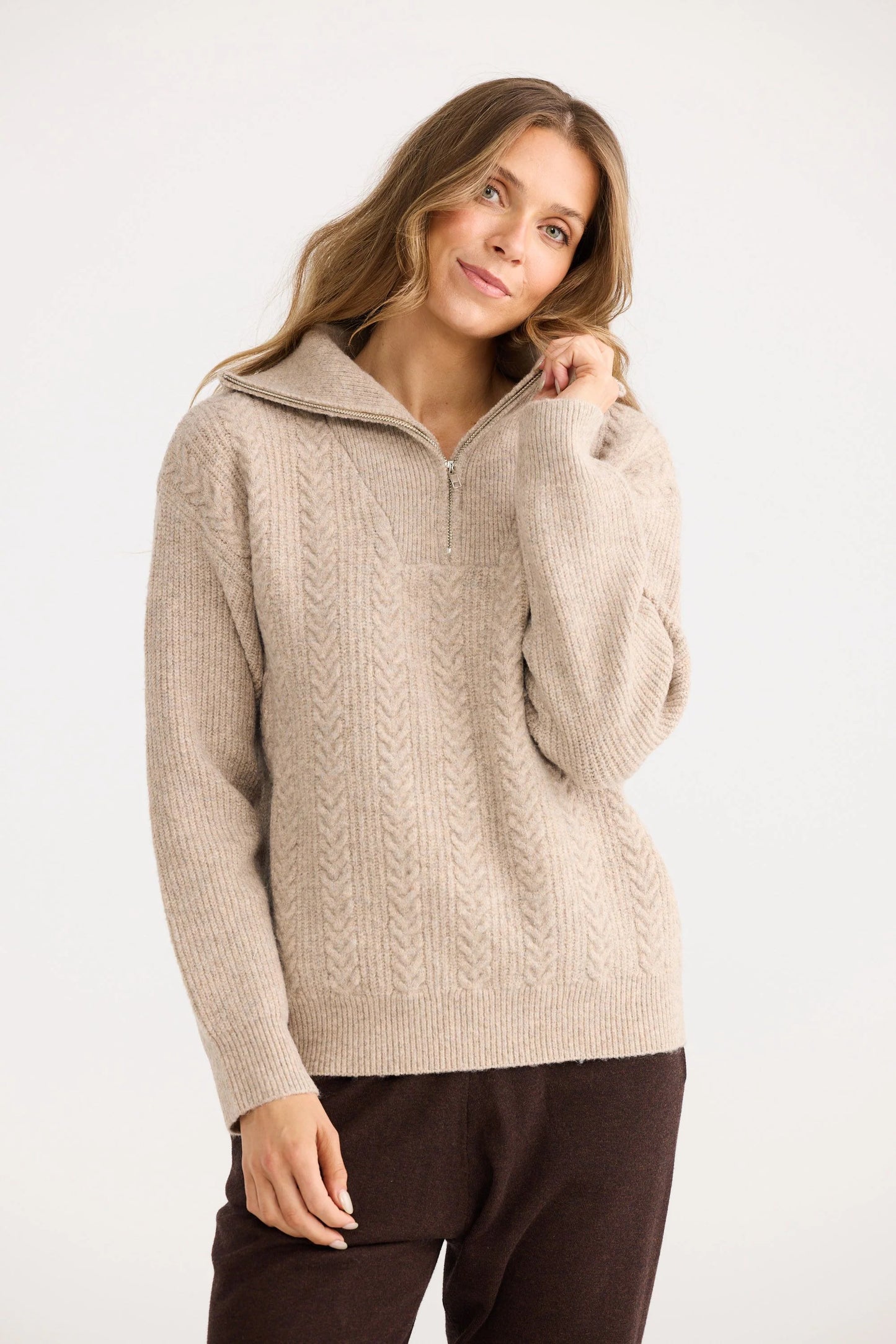 Quarter Zip Cable Knit - cream