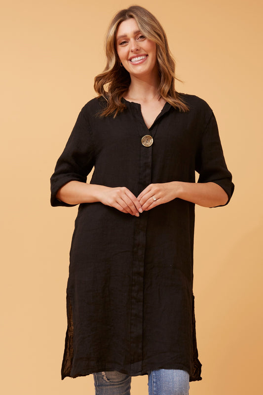 Beckie black linen tunic (long top)