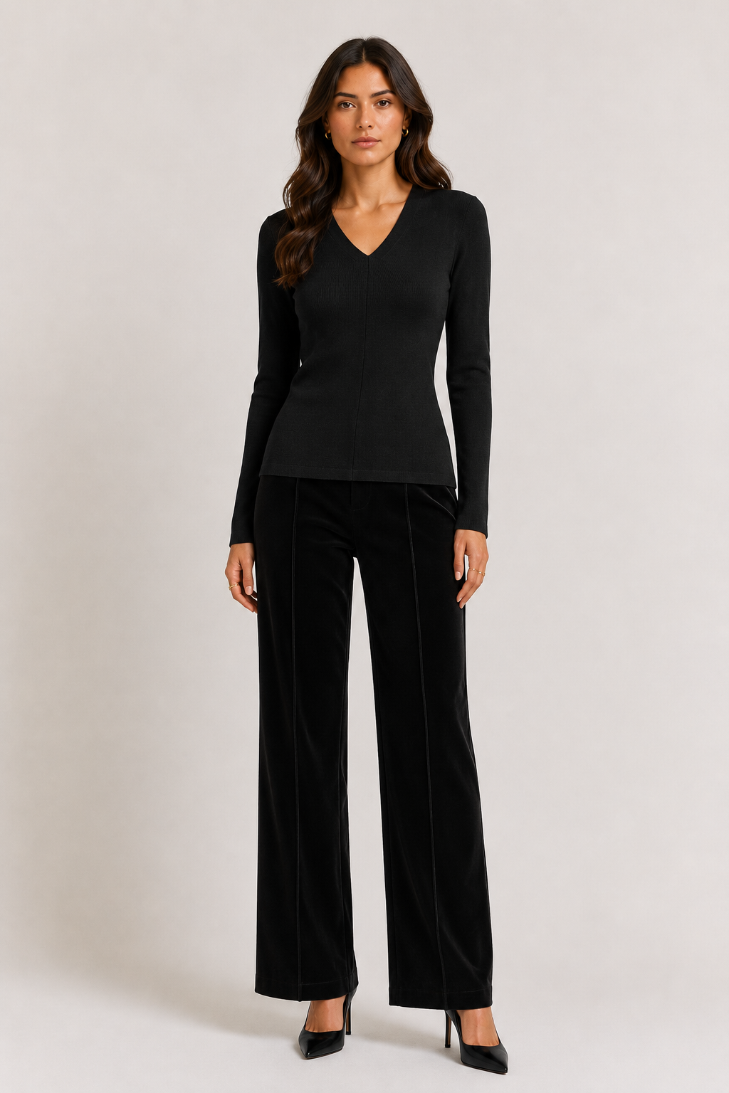 Wool blend long sleeve top - Black