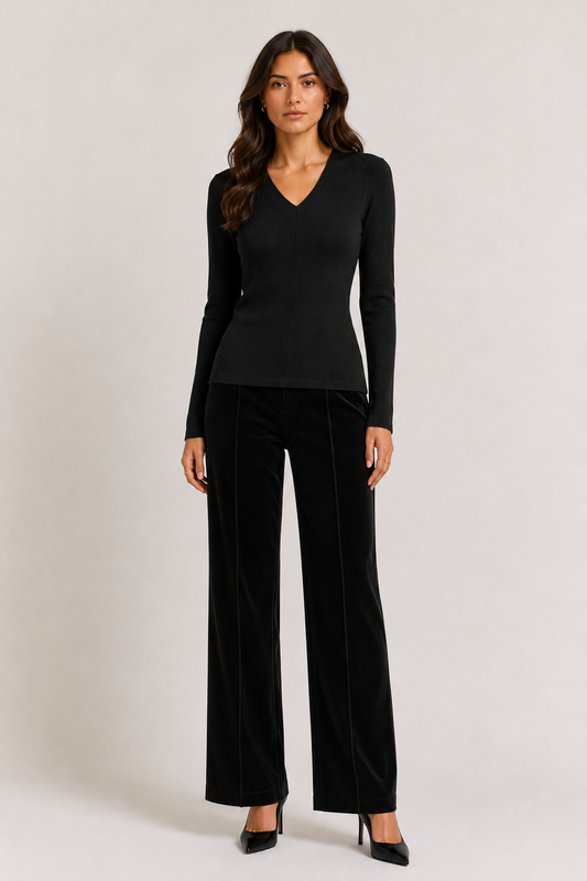 Wool blend long sleeve top - Black