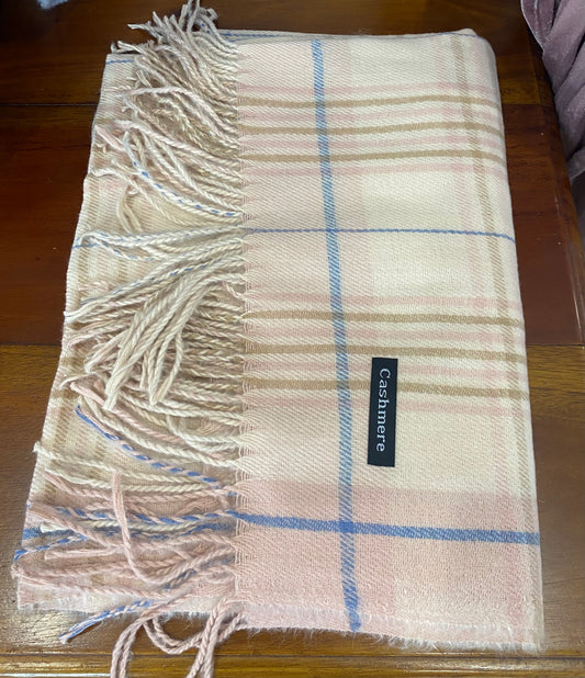 Beige Scarf (Dark Blue Striped)