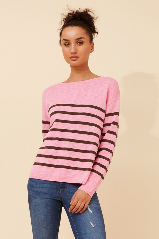 Striped pullover - Candy pink/brown
