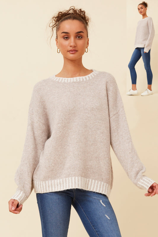 Long sleeve pullover with contrast trim