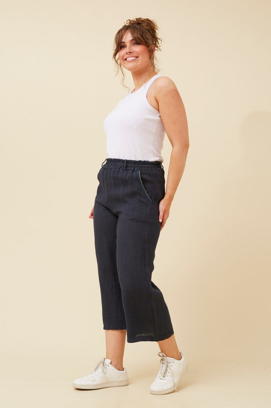 7/8 cropped linen pants - Navy