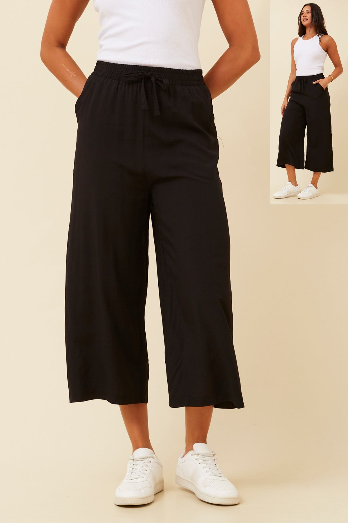 Flowy cropped pants - black