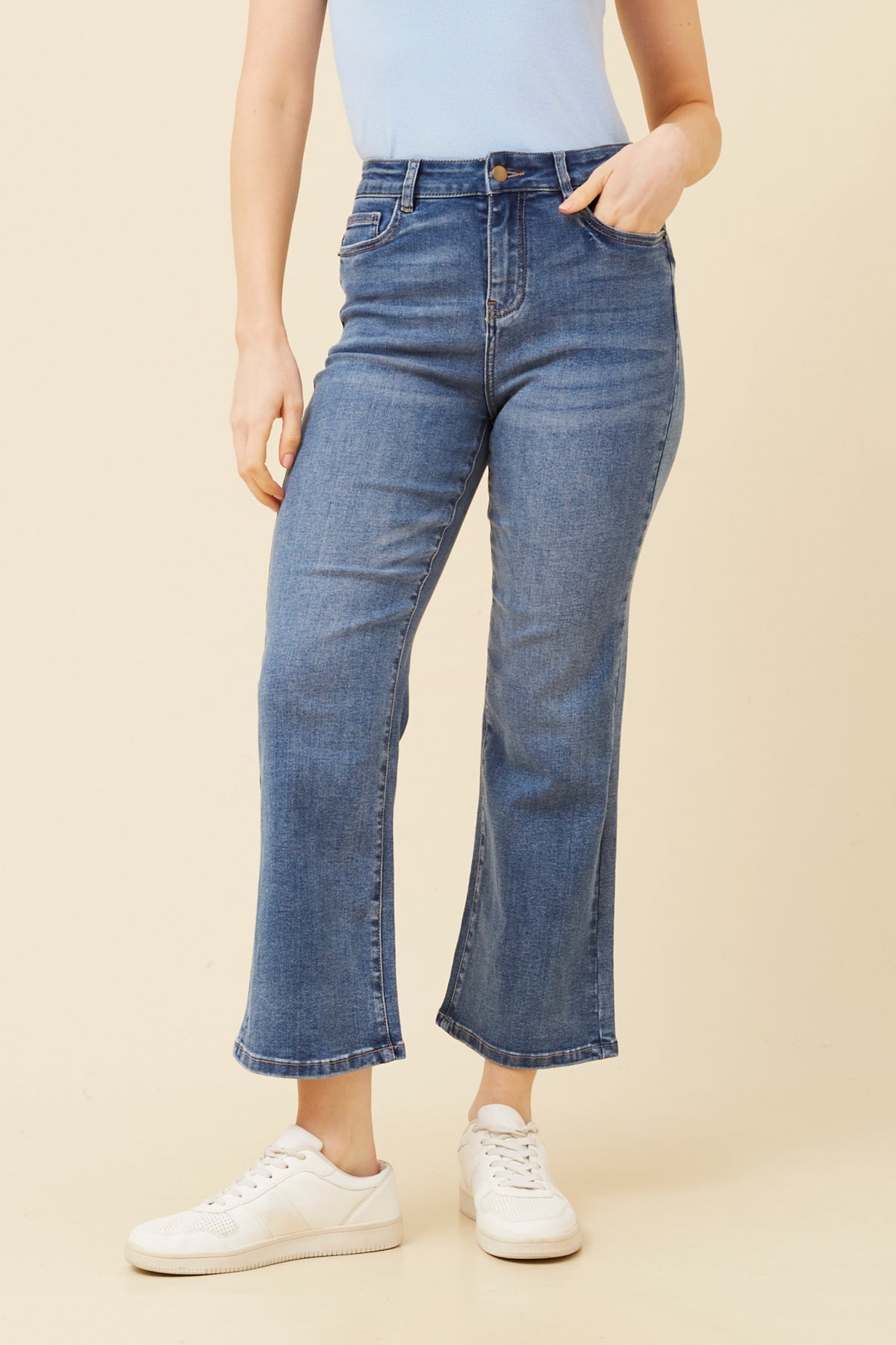 Straight leg denim pants - mid blue