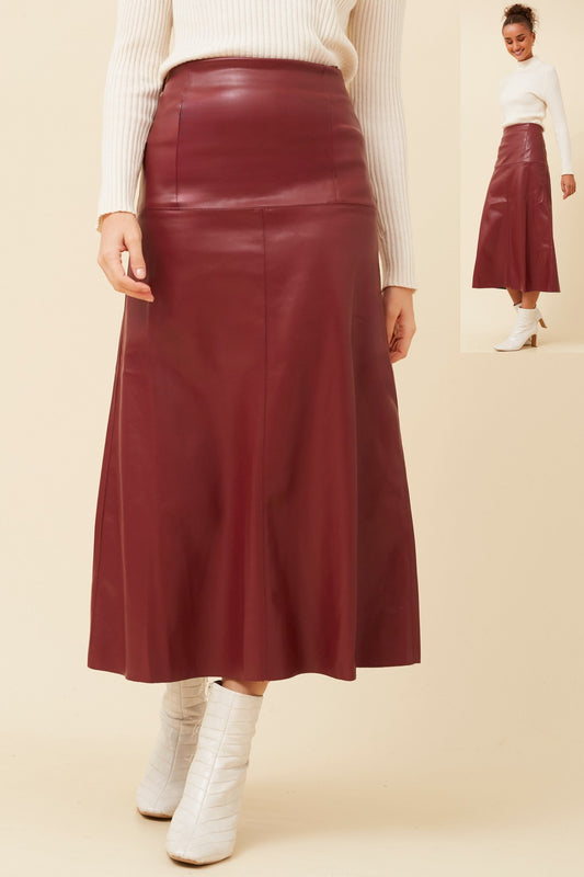 Faux leather chocolate skirt - red dahlia (burgundy)