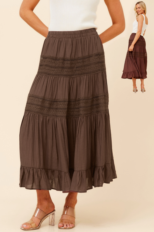 Fleur tiered midi skirt - chocolate