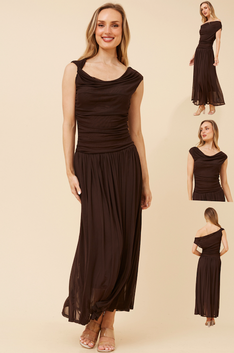 One shoulder ruched dress - Chocolate