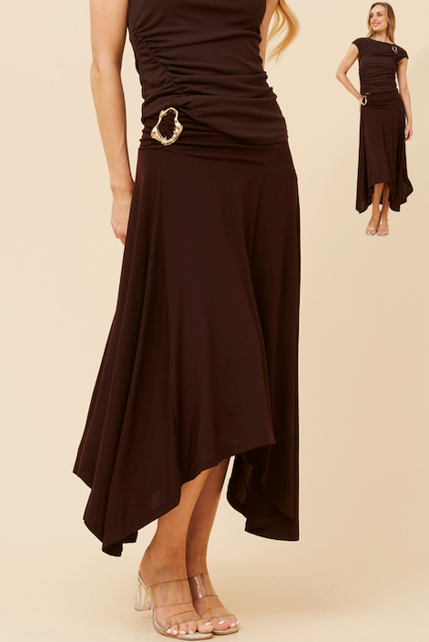 Asymetrical skirt with gold buckle - Chocolate