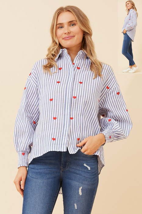 Embroidered cotton shirt - blue