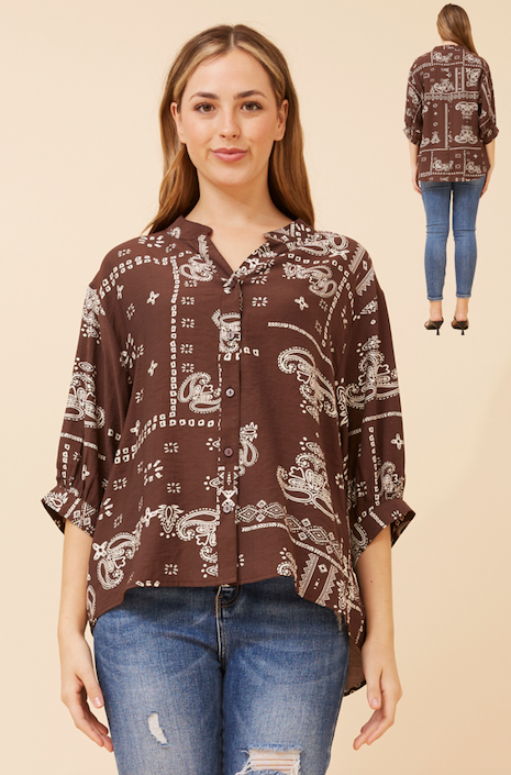 3/4 sleeve shirt - brown bandana