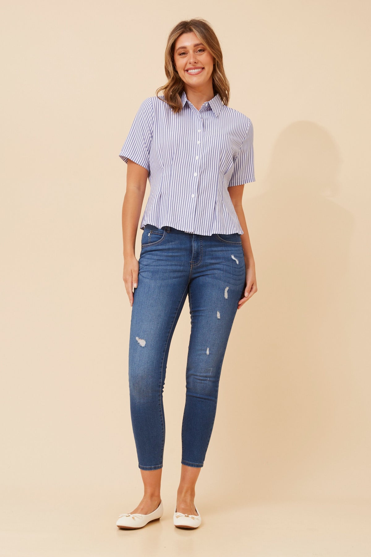Pintuck striped shirt