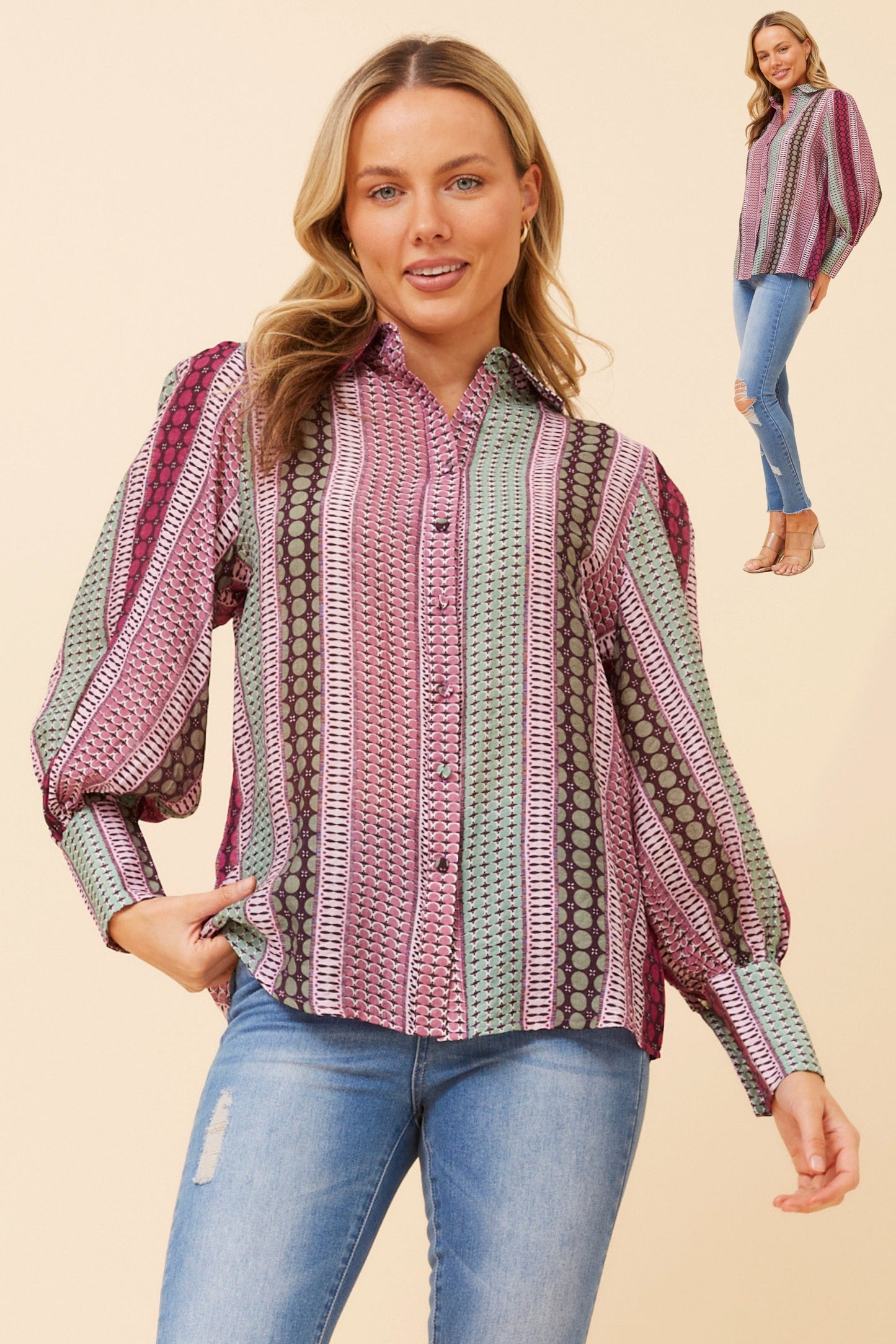 Balloon sleeve shirt - pink/purple