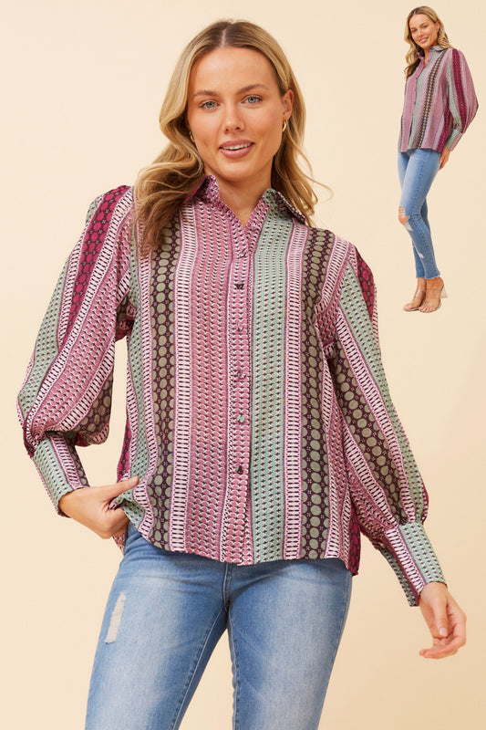 Balloon sleeve shirt - pink/purple