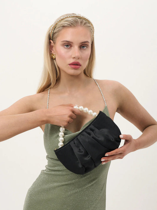 Satin Pearl Bag- Black