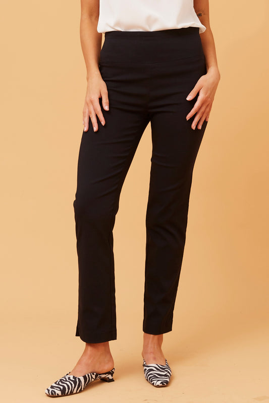 Black pull on pants with wide waist band