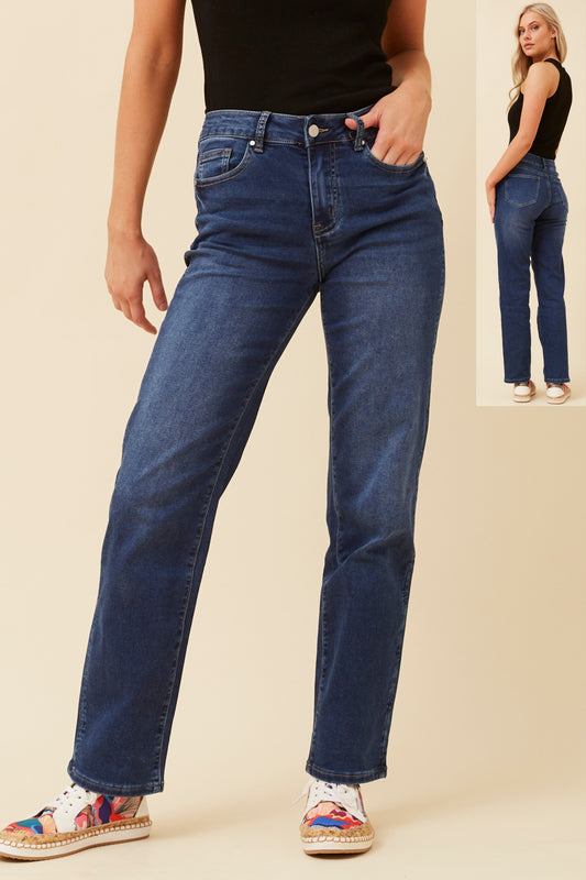 Dark denim straight leg jeans