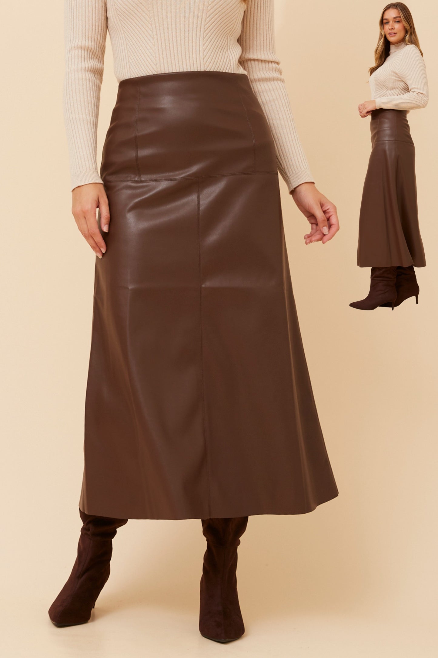 Faux leather chocolate brown skirt