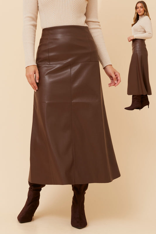 Faux leather chocolate brown skirt