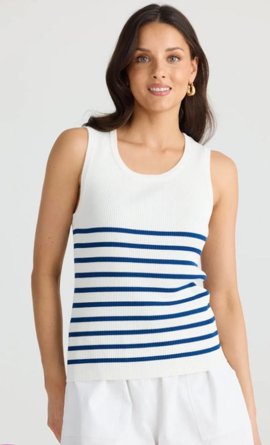 Amba Tank - White with Navy Stripe