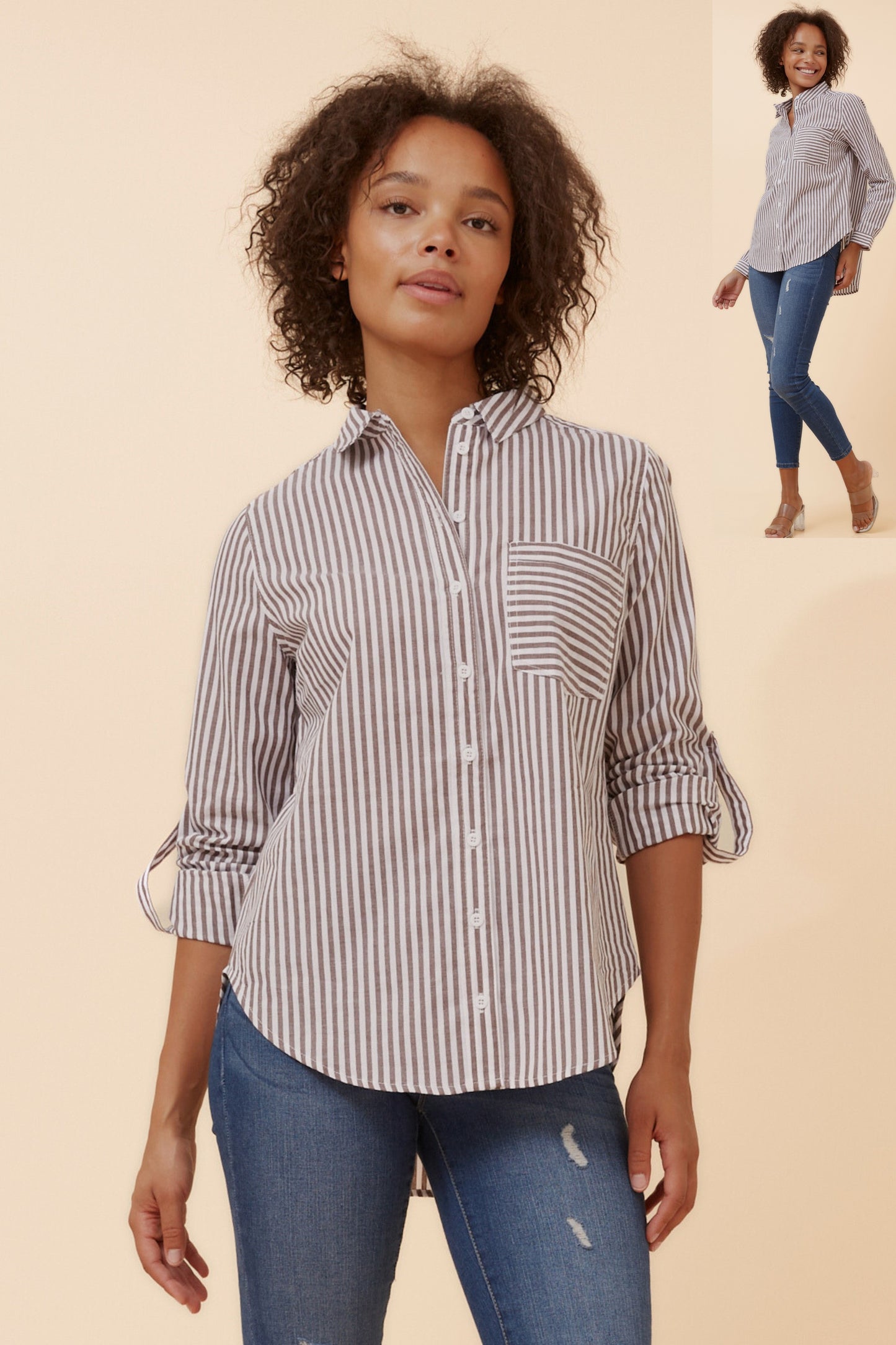 Brown and white stripe shirt